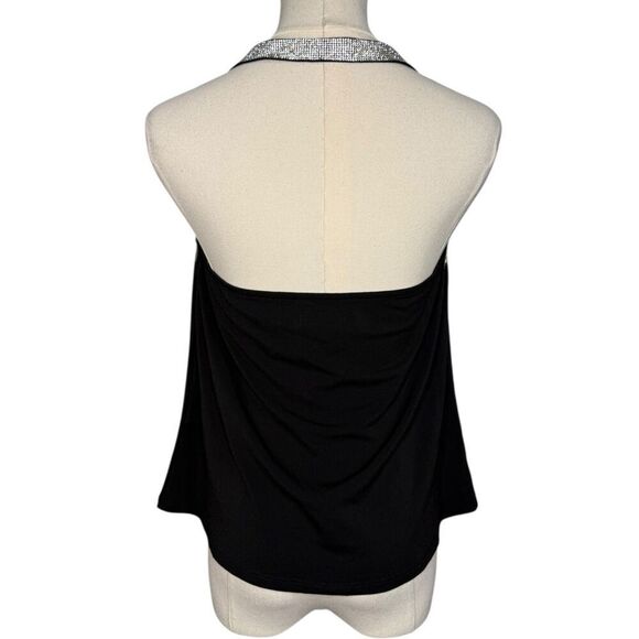 Cache Women’s Small Rhinestone Draped Halter Top Black Elegant Sexy Glam Y2K - Picture 5 of 7